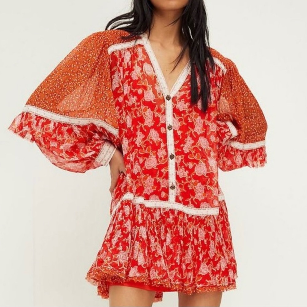Free People Rosebud Print Mix Mini Dress
